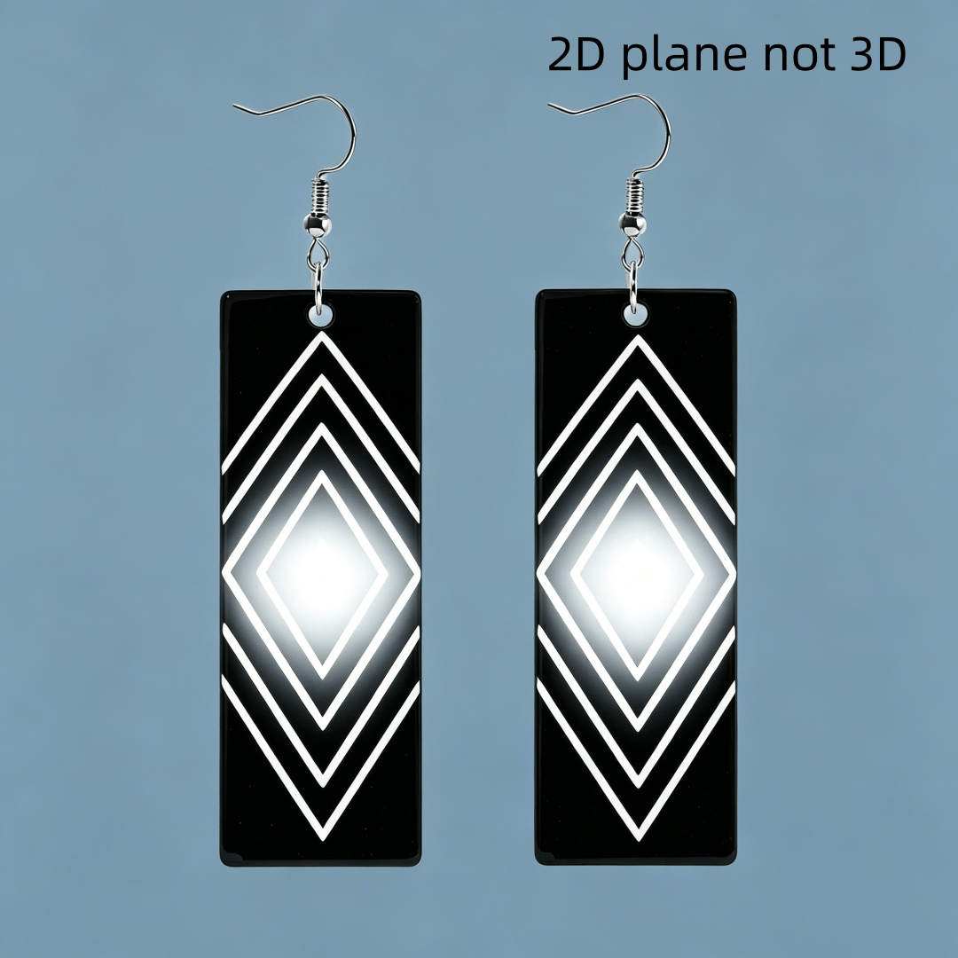 Black & White Rectangle Optical Illusion Earrings, Gift for Her
